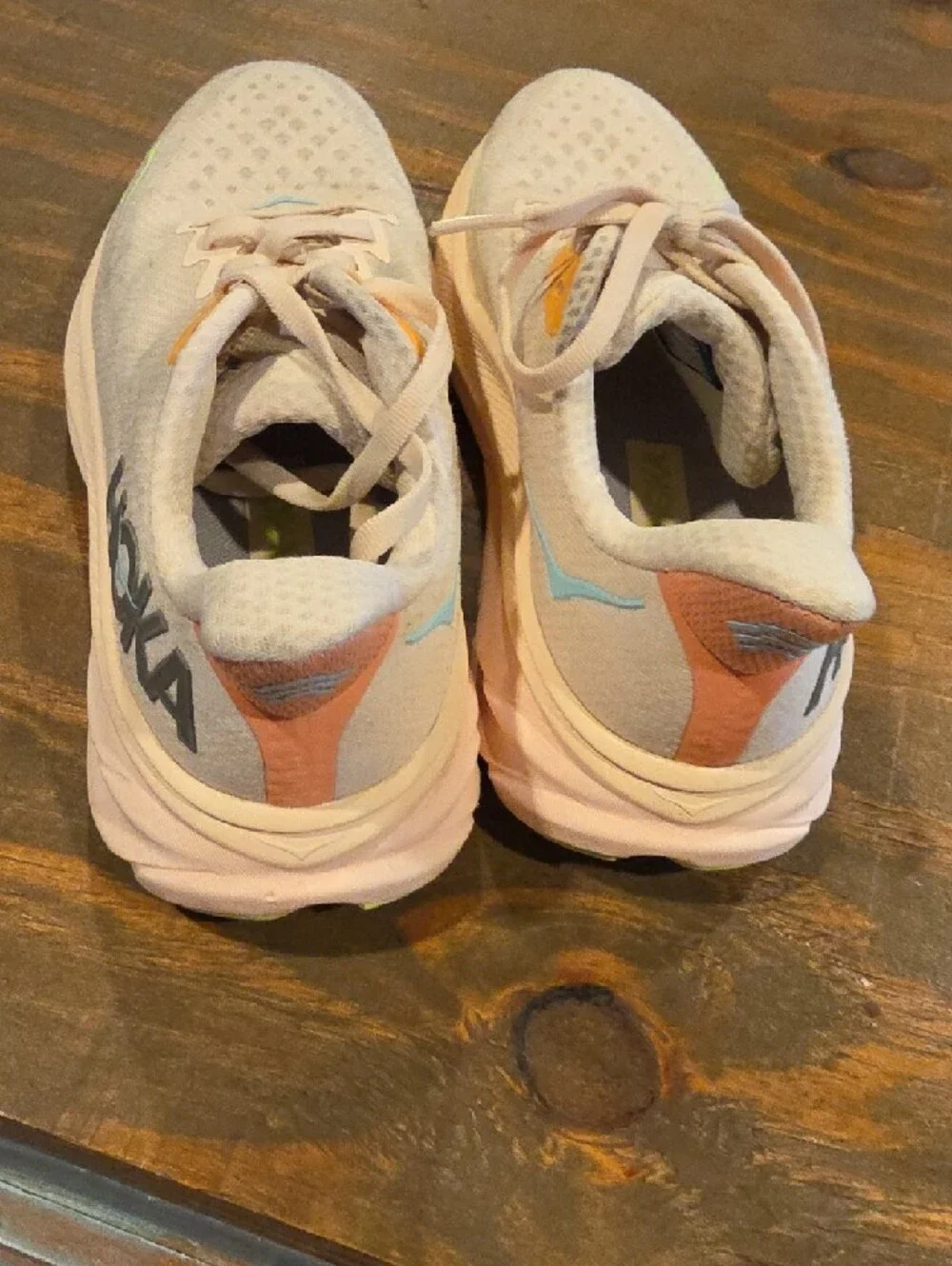 Hoka White Running Sneakers with Pastel Blue, Yellow & Lime Accents - Picture 4 of 10
